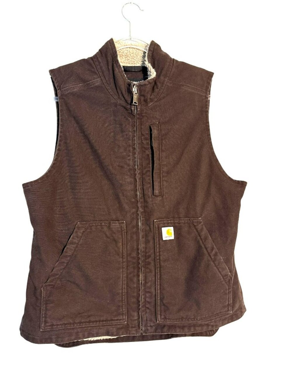 Carhartt Washed Duck Sherpa Lined Vest OV4277-W Brown Relaxed Fit Size M